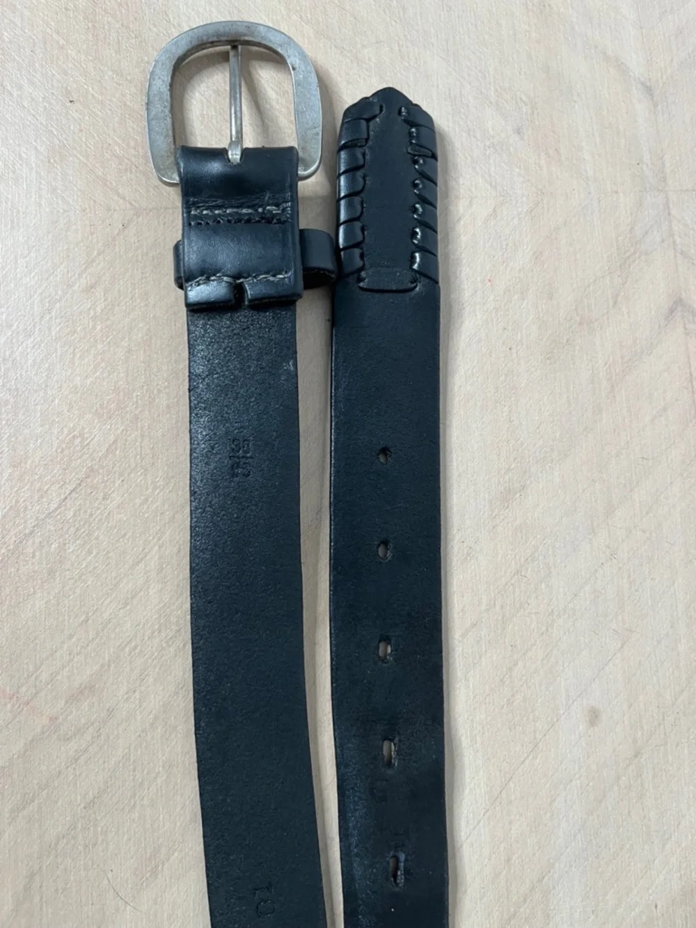 Christian Dior Men's Black Leather Belt with Braided Tip and Silver Buckle 38